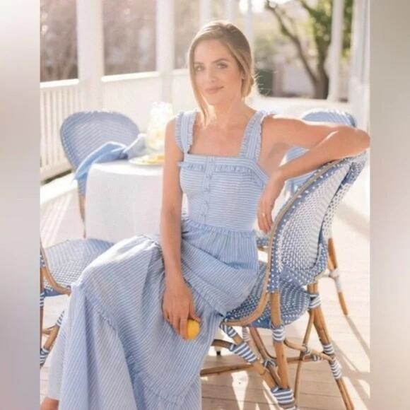 Gal Meets Glam Dresses & Skirts - Gal Meets Glam Collection Courtney Rio Striped Ruffled Tiered Blue Maxi Dress 2